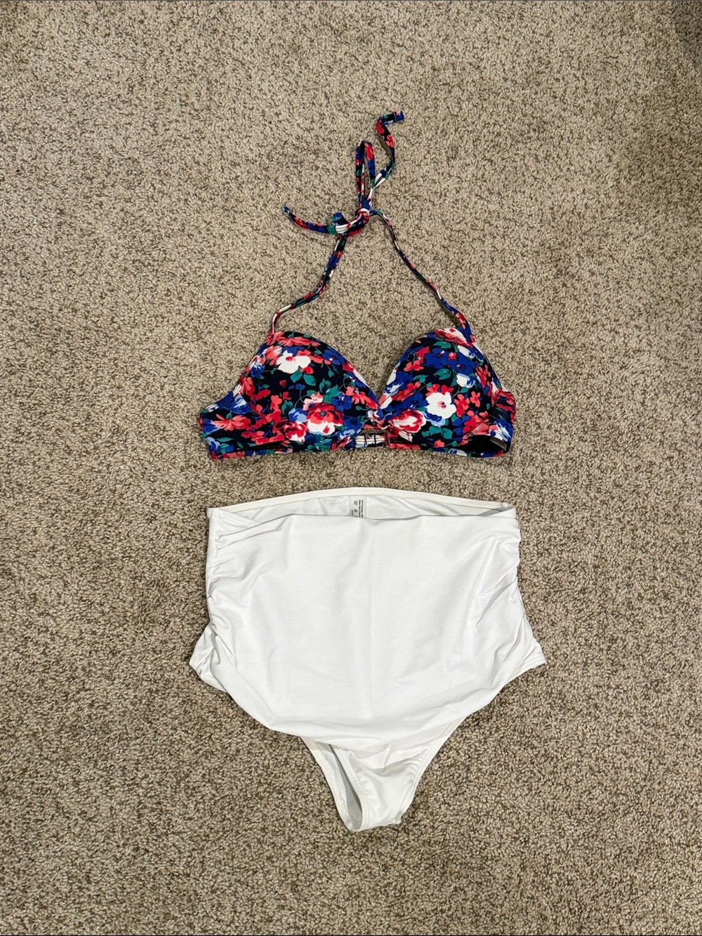 Xhilaration Floral Bikini Top with Shein White High-Waist Bottoms